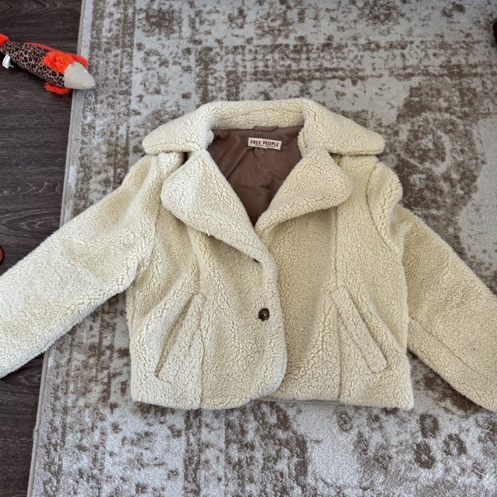 Free People Joplin Cozy Jacket Ivory with Tan Accents